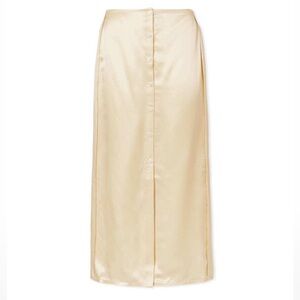 NWT Acne Studios Idella Satin Silk Button Midi Slip Skirt Butter Straw Yellow